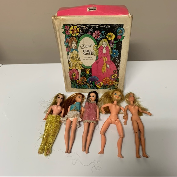 Vintage Dawn Doll Case 1970 Topper w/ Dolls
